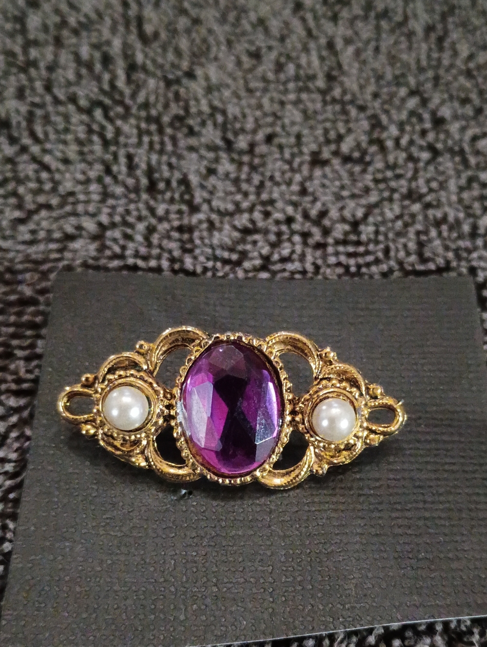 1928 Vintage Gold-Tone Purple Gem & Pearl Women's Brooch